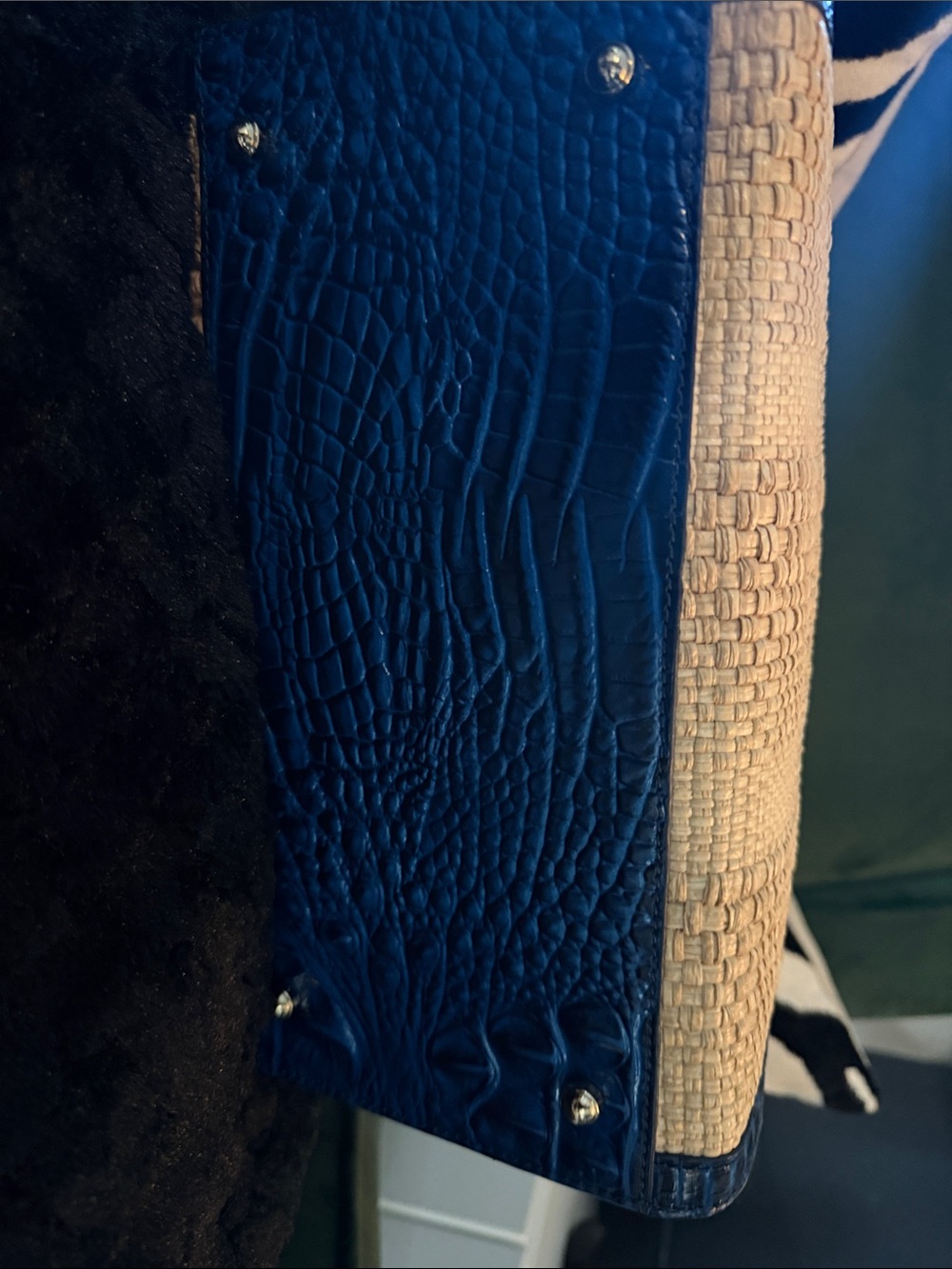 Brahmin Blue Trim Woven Satchel - Picture 3 of 13
